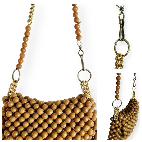 Vintage Styled by Simon Shoulder Bag Beaded Clutch Italy Gold Chain Strap Ball - Picture 5 of 12